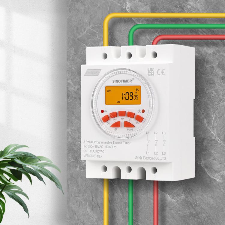 SINOTIMER CN109S-380V 16A  3 Phase Timer Switch 7-Day Programmable Minimum Interval 1s With Backlight, CN109S