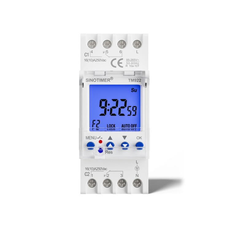 16A 2-Way Dual-Channel Second Control 7-Day Timing Switch Module DIN Mounted Timer, SINOTIMER  TM922-K 85-265V, SINOTIMER  TM922-4 12V