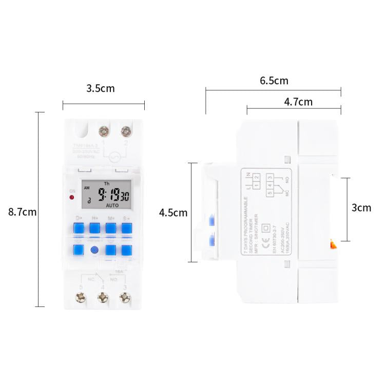 16A  1 Second Interval Programmable Digital Timer Switch 7 Days Auto ON OFF Din Rail Mounted, SINOTIMER TM919sA-2 220VAC, SINOTIMER TM919sA-1 110VAC