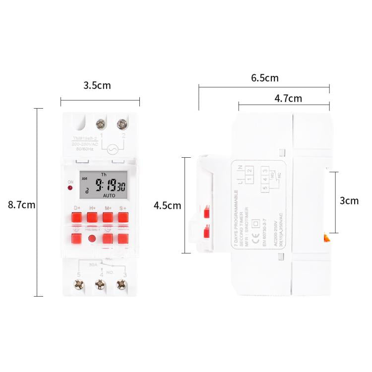 SINOTIMER TM919sB 220V 30A 1 Second Interval 7-Day Programmable Timer Din Rail Mounted