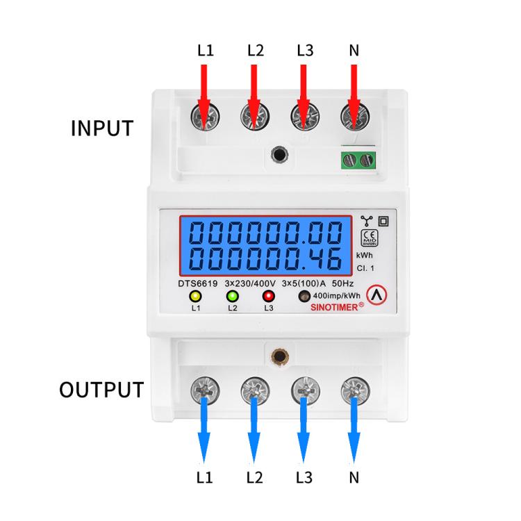 100A 380V AC 3-phase 4 Wire Energy Meter Temporary Power Can Be Reset Din Rail Mounted, SINOTIMER DTS6619-046