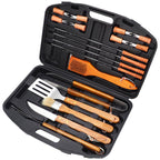 19pcs /Set Outdoor Stainless Steel Wooden Handle Barbecue Tool Box