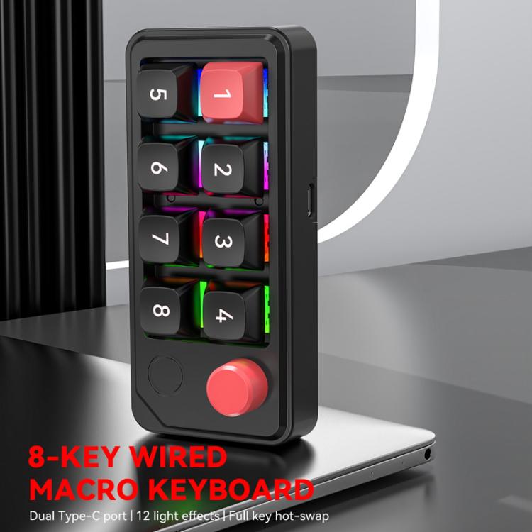 MKESPN 8-Key Wired Hot-Swappable Macro Definition Gaming Mechanical Keyboard With Knob, MKESPN K815A (Black)