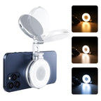 TELESIN S5-BGD-01 Mini Phone Magnetic Beauty Replacement Light Tri-Color Temperature Portable Selfie Mirror Rotating Stretching Pocket Lamp, Silver, Black