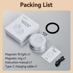 TELESIN S5-BGD-01 Mini Phone Magnetic Beauty Replacement Light Tri-Color Temperature Portable Selfie Mirror Rotating Stretching Pocket Lamp, Silver, Black
