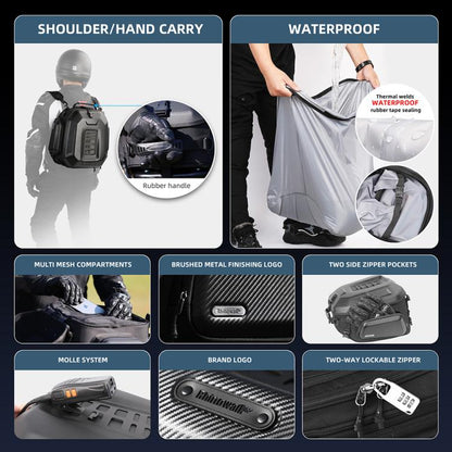 Rhinowalk MT2335 23L-35L Expandable Large-capacity EVA Hard Shell Motorcycle Tail Bag