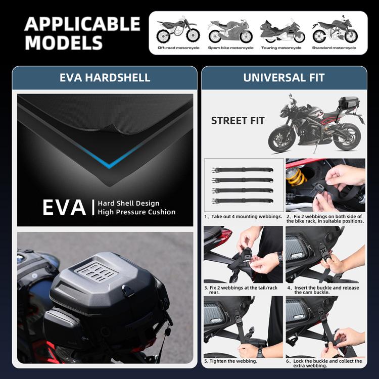 Rhinowalk MT2335 23L-35L Expandable Large-capacity EVA Hard Shell Motorcycle Tail Bag