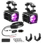 40W Motorcycle Wired Switch Integrated Waterproof Demon Eye Spotlight, Purple Light