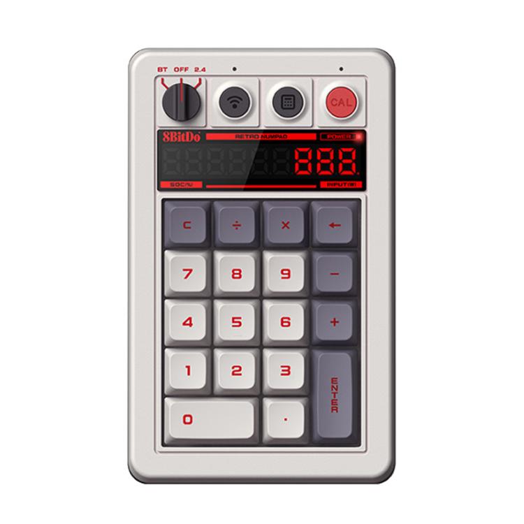 8BitDo Retro18 Tri-mode Connection Computer Mechanical Numeric Keyboard Counter 2 In 1, Light Gray, Brown, Gray, Red