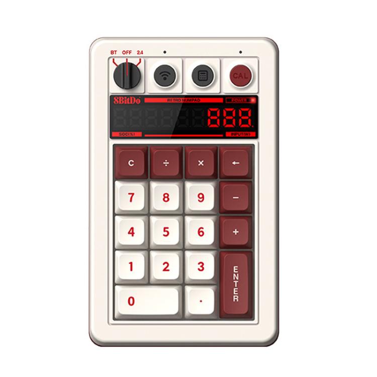 8BitDo Retro18 Tri-mode Connection Computer Mechanical Numeric Keyboard Counter 2 In 1, Light Gray, Brown, Gray, Red