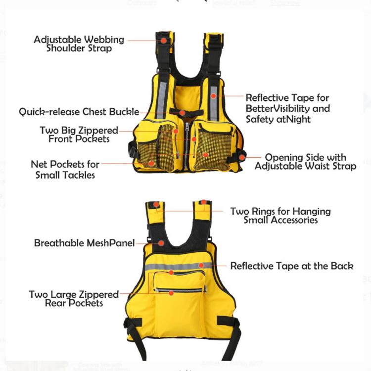 Adult Life Jacket Adjustable Multi Pocket Fishing Vest Water Sport Buoyancy Cloth, Free Size