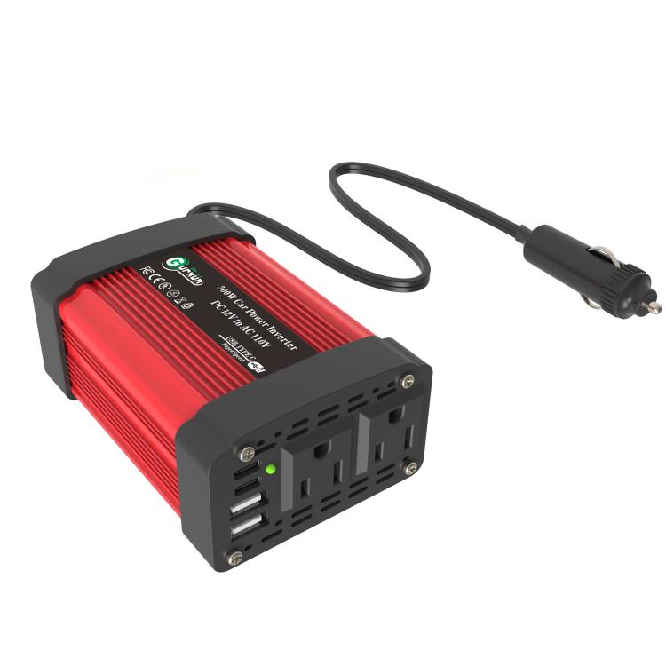 Gurxun Dual USB+Dual Type-C Charging Port Modified Square Wave Car Inverter, DC12V To AC110V Dual US Plug, DC12V to AC220V Universal Plug