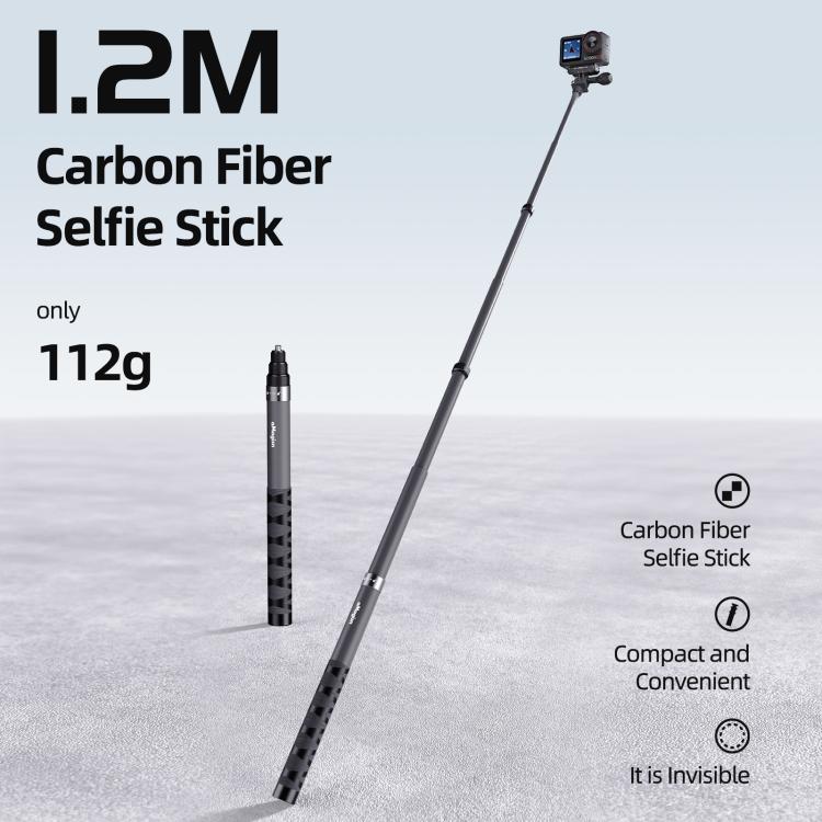 aMagisn 1.2m Carbon Fiber Invisible Selfie Stick for DJI, Insta360, GoPro and Other Action Cameras, AM23