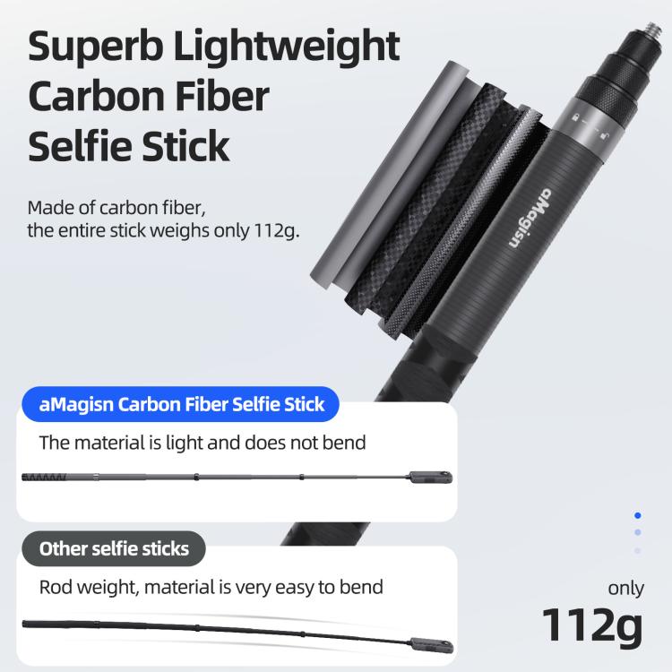 aMagisn 1.2m Carbon Fiber Invisible Selfie Stick for DJI, Insta360, GoPro and Other Action Cameras, AM23
