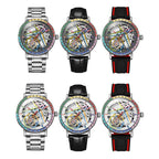 Dulunwe 6057A 30m Waterproof Luminous Fully Automatic Mechanical Watch, Steel Strap Black, Steel Strap White, Leather Strap Black, Leather Strap White, Silicone Strap Black, Silicone Strap White