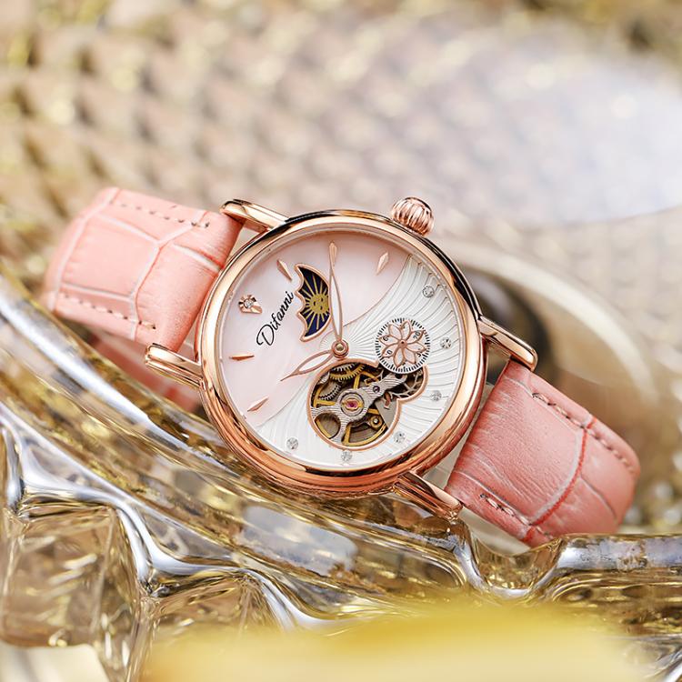 Dulunwe 6023C 30m Waterproof Fully Automatic Mechanical Watch, Rose Gold Leather Pink, Rose Gold Leather Green, Rose Gold Leather Red, Rose Gold Leather White, Natural Leather Pink, Natural Leather Green, Natural Leather Red, Natural Leather White     ...