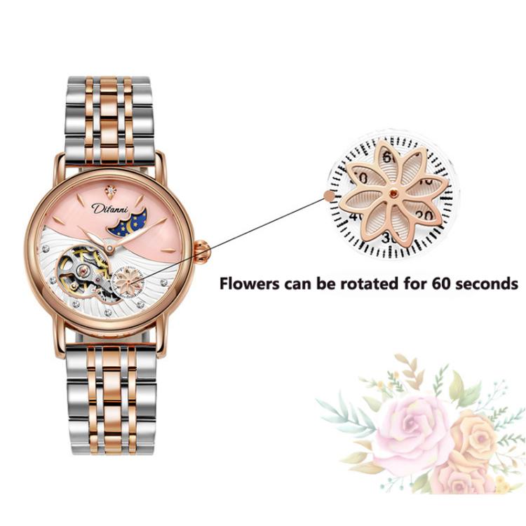 Dulunwe 6023C 30m Waterproof Fully Automatic Mechanical Watch, Rose Gold Leather Pink, Rose Gold Leather Green, Rose Gold Leather Red, Rose Gold Leather White, Natural Leather Pink, Natural Leather Green, Natural Leather Red, Natural Leather White     ...