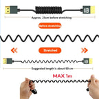 8K 60HZ HDMI 2.1 Spring Cable 0.5m Length, Straight Head, Right Bend, Left Bend, Positive Bend, Reverse Bend, Micro HDMI To HDMI Straight, Micro HDMI Left Bend, Micro HDMI Right Bend, Micro HDMI Positive Bend, Micro HDMI Reverse Bend, Mini HDMI Straigh...