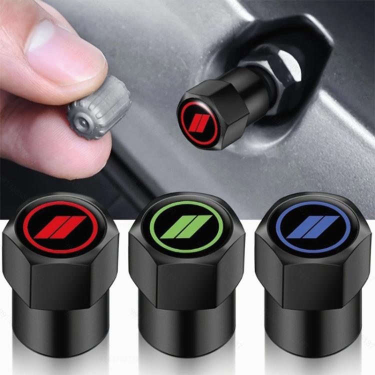 2 Sets Car Modification Aluminum Tire Valve Caps, Graphic Model, Alphabet Model, Red Logo, Blue Logo
