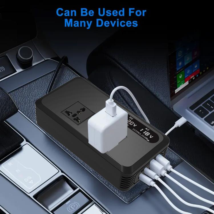 Gurxun Dual Digital Display Car Inverter With 2 USB+2 Type-C Ports, Universal Plug 220V, Universal Plug 110V, Brazil Plug 220V, Brazil Plug 110V, US Plug 110V