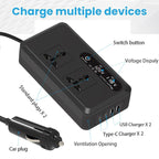 Gurxun Dual Digital Display Car Inverter With 2 USB+2 Type-C Ports, Universal Plug 220V, Universal Plug 110V, Brazil Plug 220V, Brazil Plug 110V, US Plug 110V