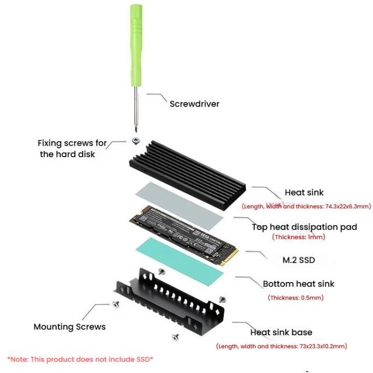 FinalCool M.2 2280 NVME SSD Radiator Aluminum Heat Sink for Desktop PC PS5, M.2 2280 Black, M.2 2280 Silver, M.2 2280 Red