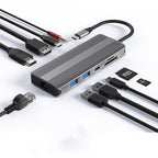 Blueendless Multifunctional Type-C HD Gigabit Network Docking Station, 10-in-1 DP+HDMI Dual 8K, 10-in-1 Dual HDMI 8K+4K