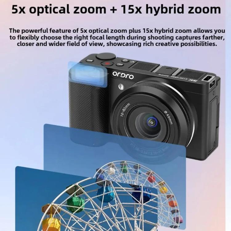 Ordro G930 8.0MP 5K CCD Digital Camera 5X Optical Zoom & Wide-Angle 3.2" Touch Screen Vlogging Camera, G930 White, G930 Blac