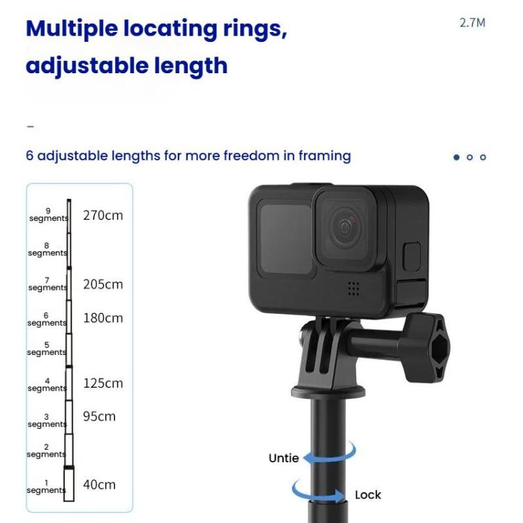 TELESIN Gen 2 2.7m Carbon Fiber Selfie Stick Sports Camera Extension Rod For DJI, Insta360, GoPro and Other Action Cameras