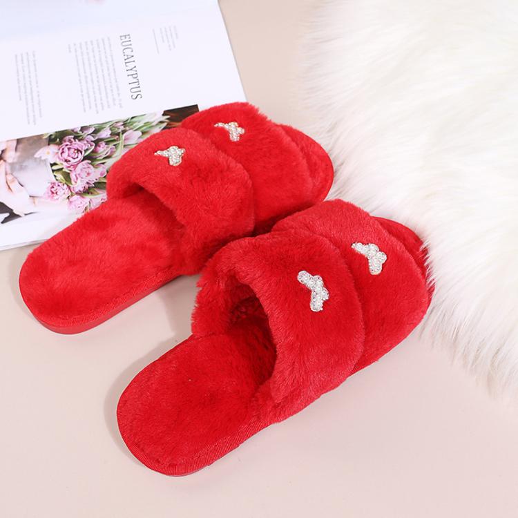 Women Flat Sole Plush Slippers with Butterfly Rhinestone Decor Soft Indoor/Outdoor House Shoes, 36-37, 38-39, 40-41
