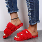 Women Flat Sole Plush Slippers with Butterfly Rhinestone Decor Soft Indoor/Outdoor House Shoes, 36-37, 38-39, 40-41