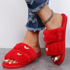Women Flat Sole Plush Slippers with Butterfly Rhinestone Decor Soft Indoor/Outdoor House Shoes, 36-37, 38-39, 40-41