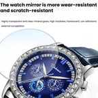 Dulunwe 30m Waterproof Luminous Zircon Automatic Mechanical Watch, 6050 Blue Leather Strap, 6050A Black Leather Strap, 6050 Blue Steel Strap, 6050A Black Steel Strap