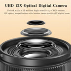 4K 72MP 12X Optical Zoom Student Digital Camera WiFi HD Video Camera With 3 Inch Flip Screen, W3
