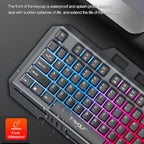 T-WOLF TF600 104-Key Wired Backlit Keyboard and Mouse Combo with Metal Panel & Phone Stand