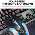 T-WOLF TF600 104-Key Wired Backlit Keyboard and Mouse Combo with Metal Panel & Phone Stand