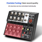 8 Channel Audio Mixer Console Stage Mixer Professional Digital Reverberator Effects Karaoke Live Equipment, Q48