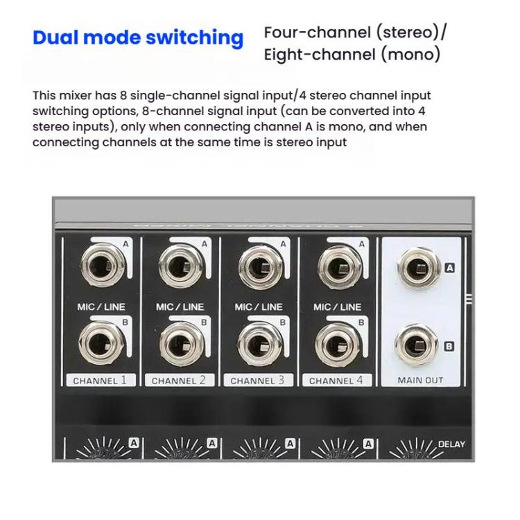 8 Channel Audio Mixer Console Stage Mixer Professional Digital Reverberator Effects Karaoke Live Equipment, Q48