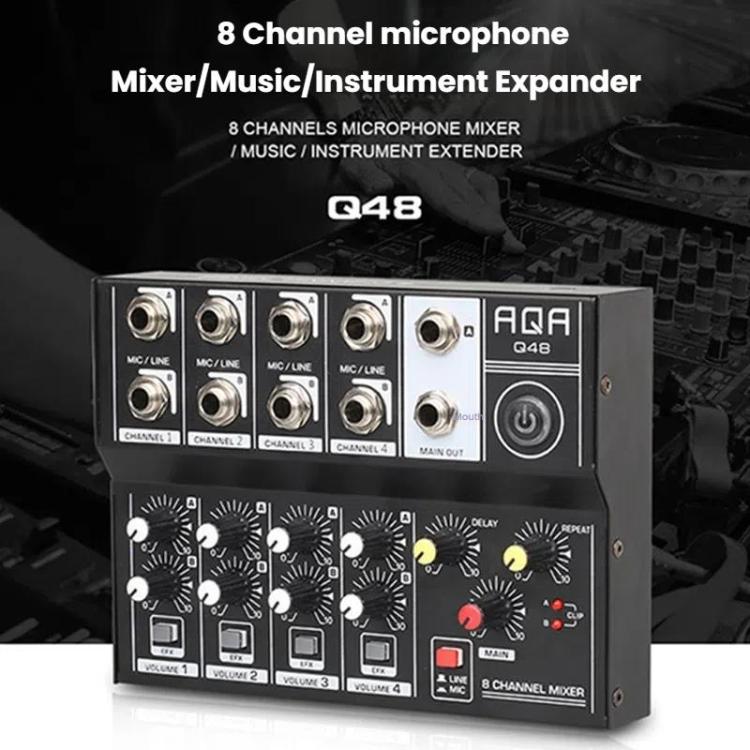 8 Channel Audio Mixer Console Stage Mixer Professional Digital Reverberator Effects Karaoke Live Equipment, Q48
