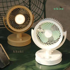 Desktop Fan Outdoor Student Office Portable Rechargeable USB Tabletop Small Fan, Without Light (White), Without Light (Khaki), With Light (White), With Light (Khaki)