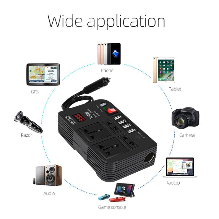 300W Car Inverter DC 12V To AC 220V Car Laptop USB Charging Universal Converter Power Adapter, E8982