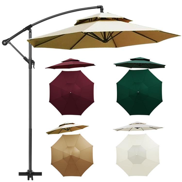 8-Rib Replacement Canopy For Outdoor Patio Umbrella Double Top Waterproof Sunshade Fabric, 2.7 Meters, 3 Meters