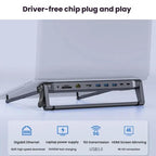 9 In 1 Hub Computer Stand Aluminum Alloy Folding PD Fast Charging With LAN Docking Station Laptop Bracket, 9 In 1 (Dark Metallic Color)