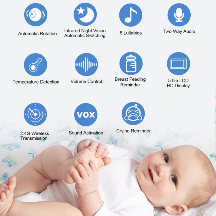 5 inch 1080P HD Baby Watcher Baby Monitor Camera, US Plug, EU Plug, UK Plug, AU Plug