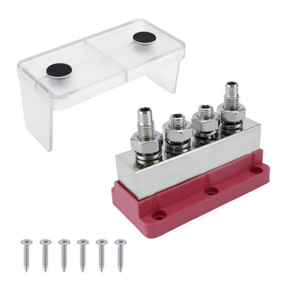 600A RV Yacht Copper Bolt 4 Stud Heavy Duty Busbar Terminal, Red Single, Black Single, Red+Black