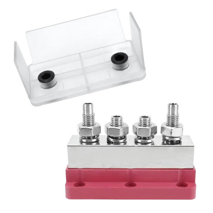 600A RV Yacht Copper Bolt 4 Stud Heavy Duty Busbar Terminal, Red Single, Black Single, Red+Black