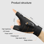 Night Riding Lighting Car Repair Fish Rechargeable LED Light Gloves, Sisal Gray-Left Hand, Sisal Gray-Right Hand, Sisal Gray-Left And Right Hand, Black-Left Hand, Black-Right Hand, Black-Left And Right Hand