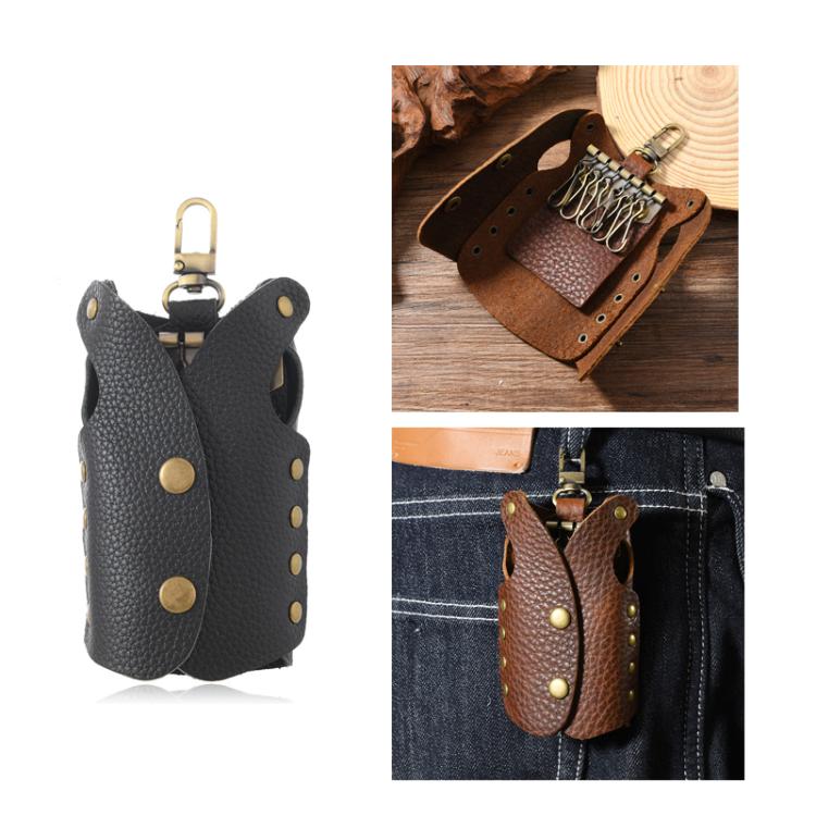 Clothing-Shaped Vintage Pebble Grain Leather Key Holder Keychain With Studded Design