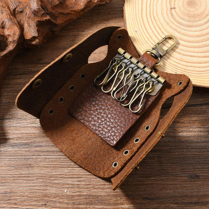 Clothing-Shaped Vintage Pebble Grain Leather Key Holder Keychain With Studded Design