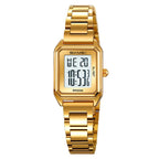 SKMEI 2493 Small Women Electronic Watch Square Steel Strap Watch, Gold Case White, Gold Case Black, Silver Case White, Silver Case Black, Black Case White, Black Case Black